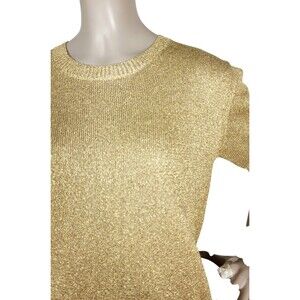 Vintage 70s Graff Metallic Gold Threaded Short Sleeve Pullover Sweater Small